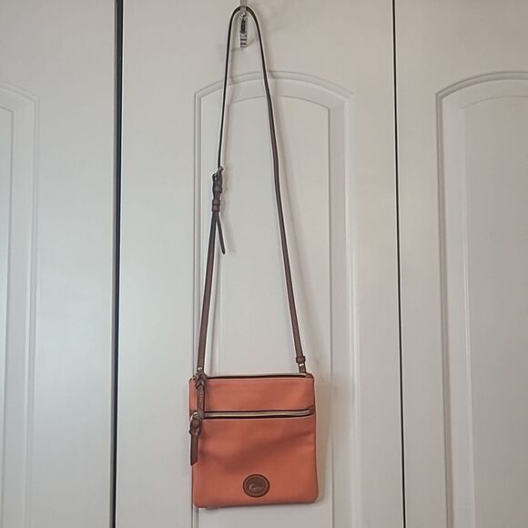 Dooney & Bourke Nylon Double Zip Coral Orange Crossbody Bag Leather Details - Picture 2 of 16